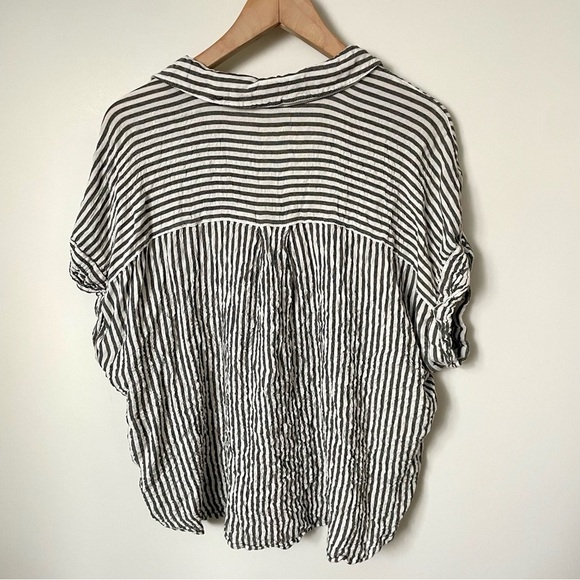 Jane and Delancey Striped Cap Sleeve Button Down Rayon Top - Picture 2 of 6